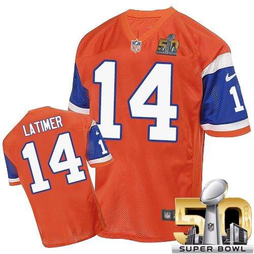 Nike Broncos #14 Cody Latimer Orange Throwback Super Bowl 50 Men's Stitched NFL Elite Jersey